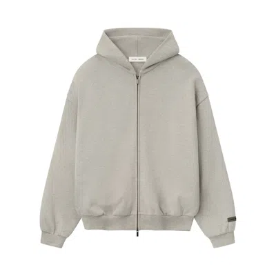Pre-owned Essentials Fear Of God  Embossed 90s Fit Fleece Zip-up Hoodie 'warm Heather' | Grey | Men's Size L In Gray