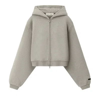 Pre-owned Essentials Fear Of God  Embossed Cropped Zip-up Hoodie 'warm Heather' | Grey | Women's Size L