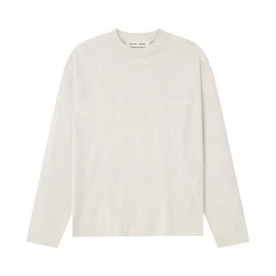 Pre-owned Essentials Fear Of God  Embroidered Classic Long Sleeve Tee 'oatmeal Heather' | White | Men's Size L