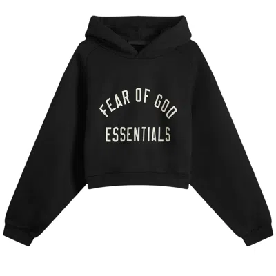 Pre-owned Essentials Fear Of God  Fleece Cropped Hoodie 'black' | Women's Size L
