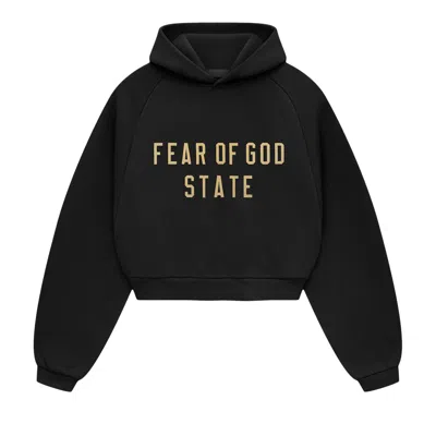 Pre-owned Essentials Fear Of God  Fleece Cropped Hoodie 'black' | Women's Size S