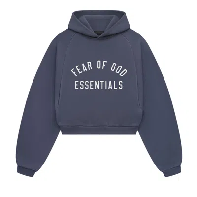 Pre-owned Essentials Fear Of God  Fleece Cropped Hoodie 'marine' | Blue | Women's Size Xs