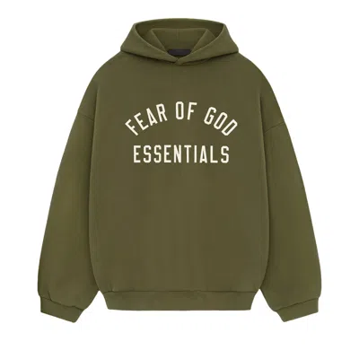 Pre-owned Essentials Fear Of God  Fleece Hoodie 'military' In Green
