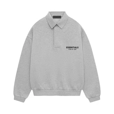 Pre-owned Essentials Fear Of God  Fleece Polo 'light Heather Grey'
