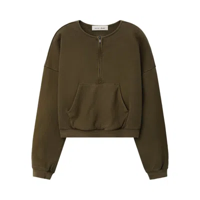 Pre-owned Essentials Fear Of God  French Terry Relaxed Half Zip 'washed Moss' | Green | Women's Size Xs