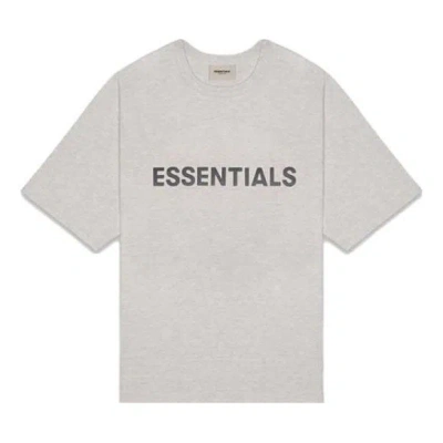 Essentials Fear Of God  Fw20 Logo Tee 'heather Oatmeal' In White