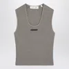 Essentials Logo Patch Ribbed Tank Top In Gray
