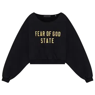 Pre-owned Essentials Fear Of God  Heavy Fleece Raw Cropped Crewneck 'black' | Women's Size L