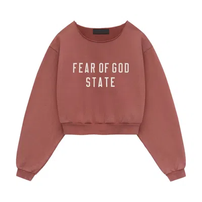 Pre-owned Essentials Fear Of God  Heavy Fleece Raw Cropped Crewneck 'crimson' | Red | Women's Size L
