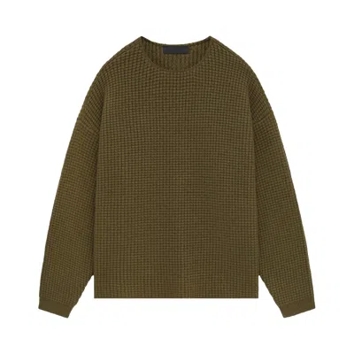 Pre-owned Essentials Fear Of God  Heavy Waffle Crewneck Sweater 'olive' | Green | Men's Size S