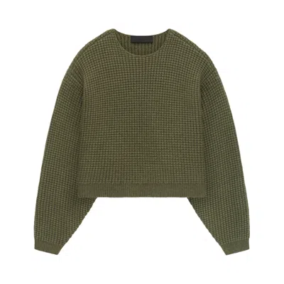 Pre-owned Essentials Fear Of God  Heavy Waffle Cropped Crewneck 'military' | Green | Women's Size Xs