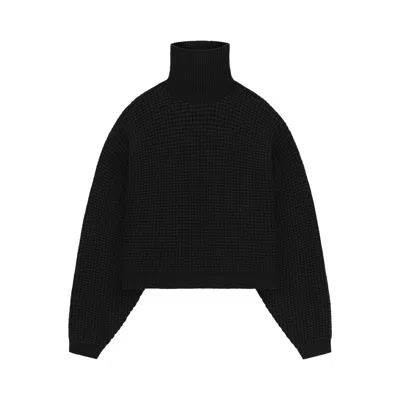 Pre-owned Essentials Fear Of God  Heavy Waffle Cropped Turtleneck 'black' | Women's Size M