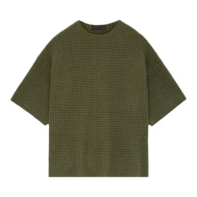 Pre-owned Essentials Fear Of God  Heavy Waffle Short-sleeve Crewneck Sweater 'military' | Green | Men's Size S