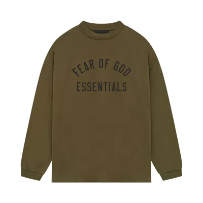 Pre-owned Essentials Fear Of God  Jersey Long-sleeve Tee 'olive' | Green | Men's Size Xxs