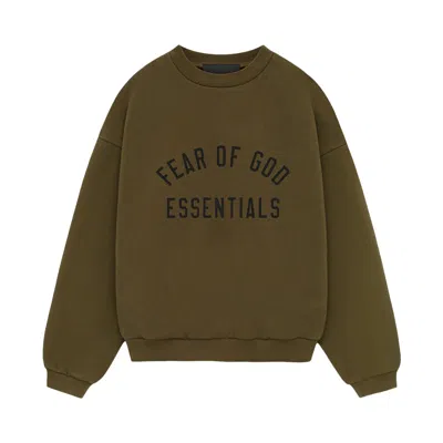 Pre-owned Essentials Fear Of God  Kids Fleece Crewneck 'olive' | Green | Kid's Size 14.5