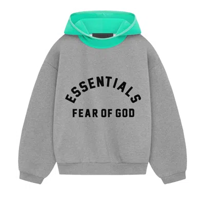 Pre-owned Essentials Fear Of God  Kids Nylon Fleece Hoodie 'dark Heather Oatmeal/mint Leaf' | Grey | Kid's Size