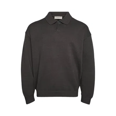 Pre-owned Essentials Fear Of God  Knit Long-sleeve Polo 'off Black'