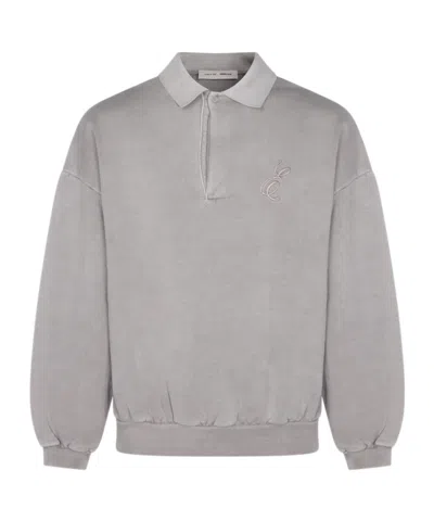 Essentials Fear Of God  Logo Embroidered Classic Polo Sweatshirt In Gray