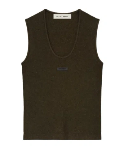 Essentials Fear Of God  Logo Patch Ribbed Tank In Brown