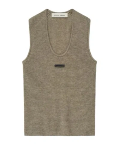 Essentials Fear Of God  Logo Patch Ribbed Tank In Gray