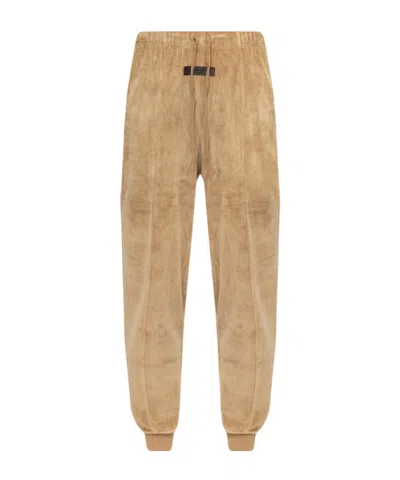 Essentials Fear Of God  Logo Patch Velour Sweatpants In Nude