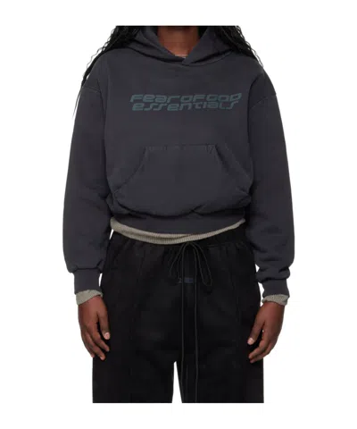 Essentials Fear Of God  Logo Printed Classic Hoodie In Blue