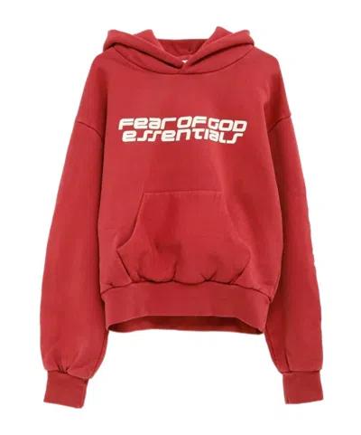 Essentials Fear Of God  Logo Printed Classic Hoodie In Red