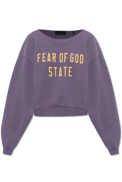 Essentials Fear Of God  Logo Printed Crewneck Sweatshirt In Purple