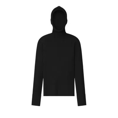 Pre-owned Essentials Fear Of God  Long-sleeve Hooded Rib Top 'vintage Black' | Women's Size Xl