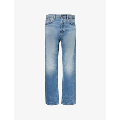 Essentials Fear Of God  Mens Medium Wash Brand-patch Straight-leg High-rise Denim Jeans
