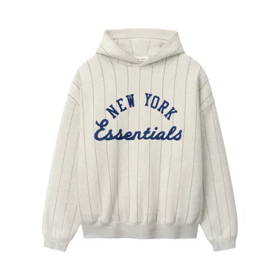 Pre-owned Essentials Fear Of God  Mets Sport Hoodie 'oatmeal Heather W/ Dark Sapphire Pinstripes' | Cream | Men In White