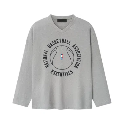 Pre-owned Essentials Fear Of God  Nba X Barkley Hendricks Long Sleeve V-neck Tee 'concrete Heather' | Grey | Me In Gray