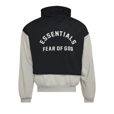 Pre-owned Essentials Fear Of God  Nylon Fleece Hooded Sweater 'seal/jet Black'