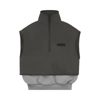 Pre-owned Essentials Fear Of God  Nylon Fleece Mockneck Vest 'dark Heather Oatmeal/ink' In Grey