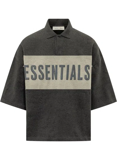 Essentials Fear Of God  Panelled Crop Polo In Iron Grey Heather/seal Heather