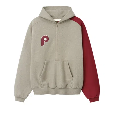 Pre-owned Essentials Fear Of God  Phillies Raglan Half Zip Sport Hoodie 'seal Heather/ Cabernet' | Grey | Men's