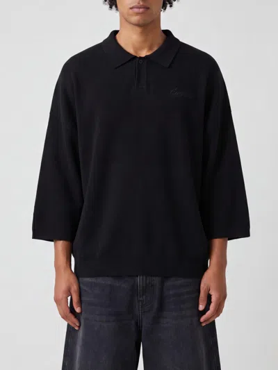 Essentials Fear Of God  Signature 90sstyle Knit 3/4sleeve Polo In Black