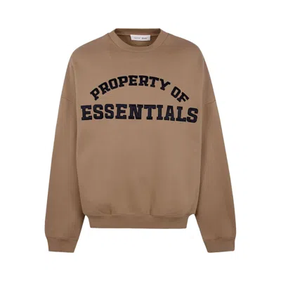 Pre-owned Essentials Fear Of God  Property Lounge Crewneck Sweatshirt 'dune' | Tan | Men's Size M In Brown