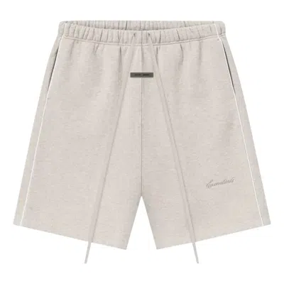 Essentials Fear Of God  Relaxed Fleece Sweatshort With Piping 'heather Stone Cloud White' In Neutral