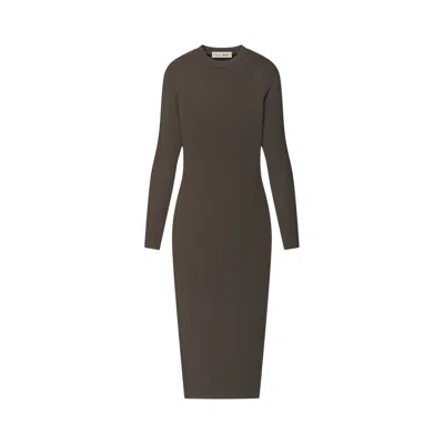 Pre-owned Essentials Fear Of God  Rib Knit Fitted Long Sleeve Dress 'brown' | Women's Size M