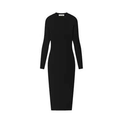 Pre-owned Essentials Fear Of God  Rib Knit Fitted Long Sleeve Dress 'vintage Black' | Women's Size M