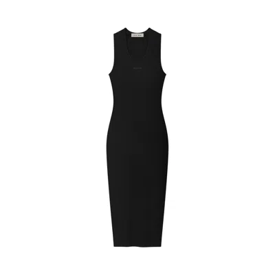 Pre-owned Essentials Fear Of God  Rib Knit Fitted Long Tank Dress 'vintage Black' | Women's Size L