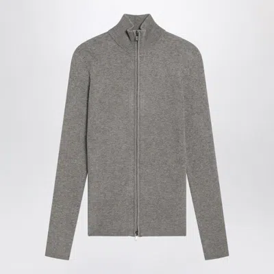 ESSENTIALS FEAR OF GOD ESSENTIALS  RIBBED GREY ZIP CARDIGAN