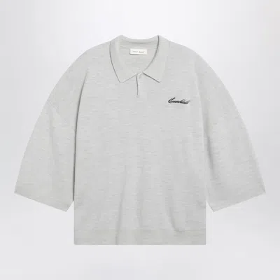 Essentials Fear Of God  Signature Knit Polo With 3/4 Sleeves In Mélange Beige In Gray