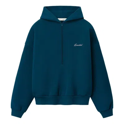Essentials Fear Of God  Signature Lounge Half Zip Hoodie 'night Sea' In Blue