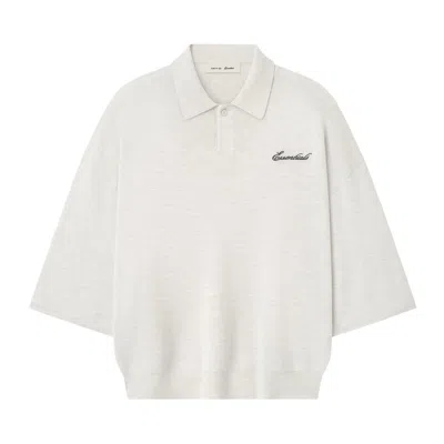 Pre-owned Essentials Fear Of God  Signature Quarter Sleeve 90's Knit Polo 'oatmeal Heather' | Cream | Men's Siz In White