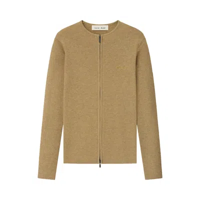 Pre-owned Essentials Fear Of God  Signature Rib Knit Fitted Long Sleeve Zip Up Tee 'dune' | Tan | Women's Size