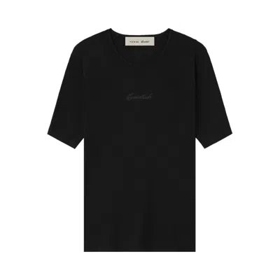 Pre-owned Essentials Fear Of God  Signature Rib Knit Fitted Short Sleeve Tee 'vintage Black' | Women's Size Xl