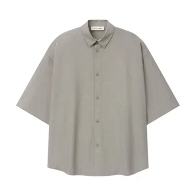 Pre-owned Essentials Fear Of God  Silk Blend 3/4 Sleeve Button Up Shirt 'seal' | Grey | Men's Size L