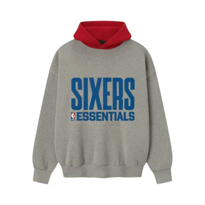 Pre-owned Essentials Fear Of God  Sixers Sport Hoodie 'concrete Heather/ Red' | Grey | Men's Size Xl In Gray